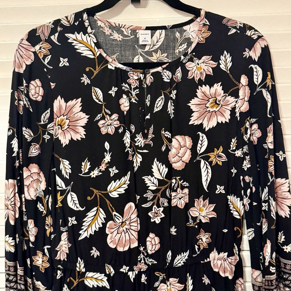 Old Navy Black Floral Tiered Midi-Maxi Dress NWOT Size M Boho Cottagecore